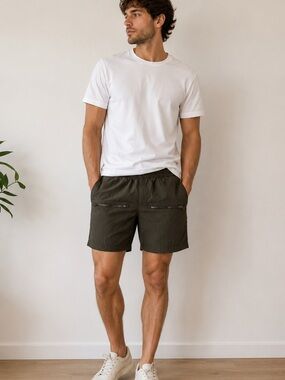 Men's Olive Athletic Zip Front Pocket Shorts